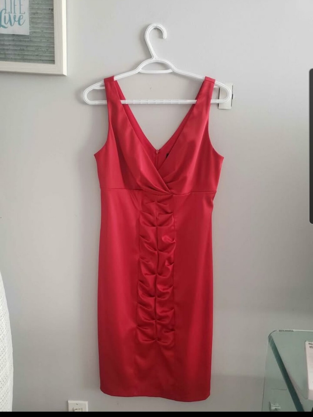 le chateau Red V-Neck Ruched Sheath Dress